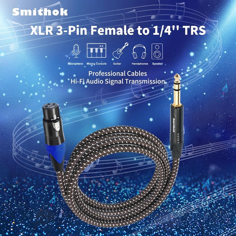 Smithok 1/4 to XLR Cable,Heavy Duty Nylon Braided,Gold Plated Plug,Balanced 1/4" TRS (Quarter Inch 6.35mm) to 3pin XLR Female Patch Cable, Microphone Cable, for Speaker,Mixer-10ft(3M) - Image 2